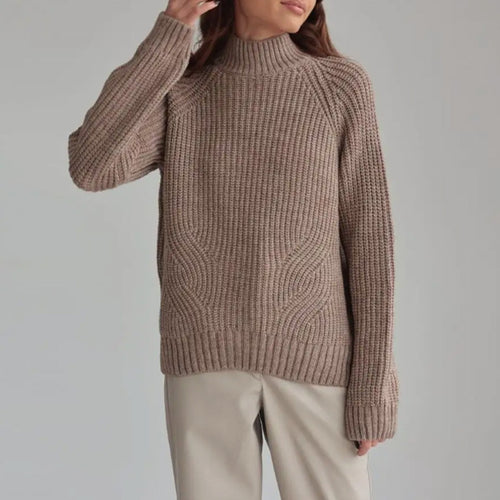 Knit sweater for women with high collar and decorative wave pattern Amarae