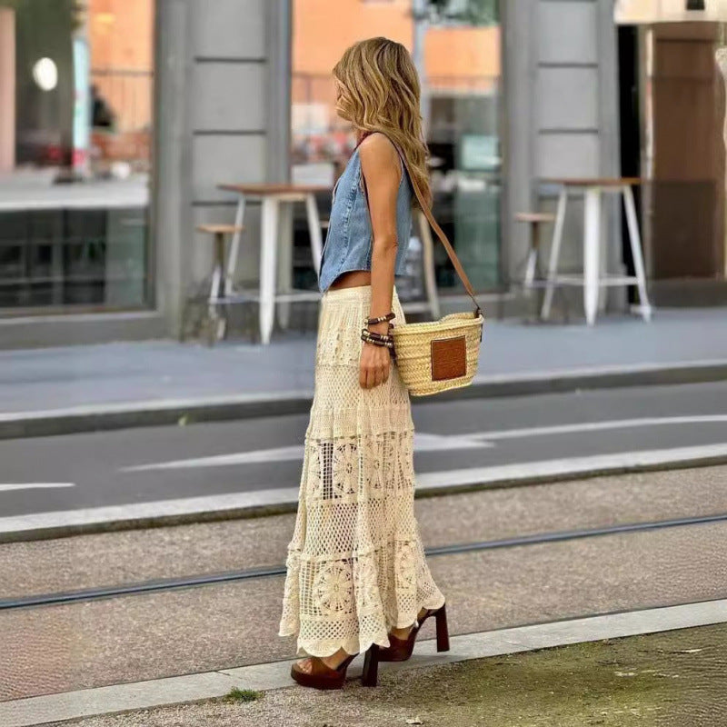 Bohemian crochet maxi skirt for women Lune London