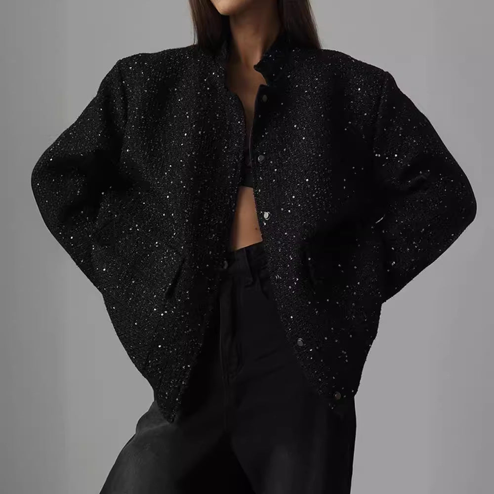 Ladies glamorous sparkling jacket with oversized fit and trendy pockets Amarae