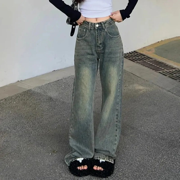 Jeans en denim taille haute ample pour femmes Chic & Stil