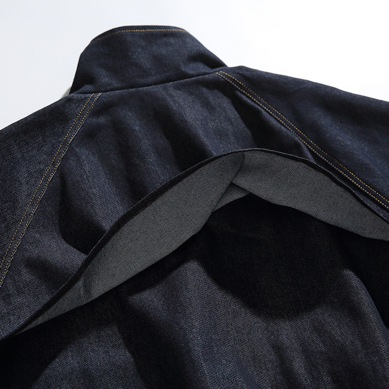 Unisex Boxy Jeans Jacket in Oversized Cut with Stand-Up Collar and Flap Pockets Amarae