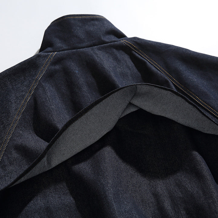 Unisex Boxy Jeans Jacket in Oversized Cut with Stand-Up Collar and Flap Pockets Amarae