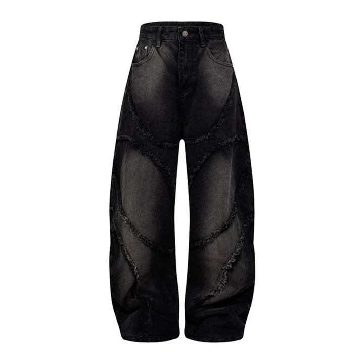 Women's baggy jeans with high waist, balloon-shaped width, and frayed patch seams Amarae