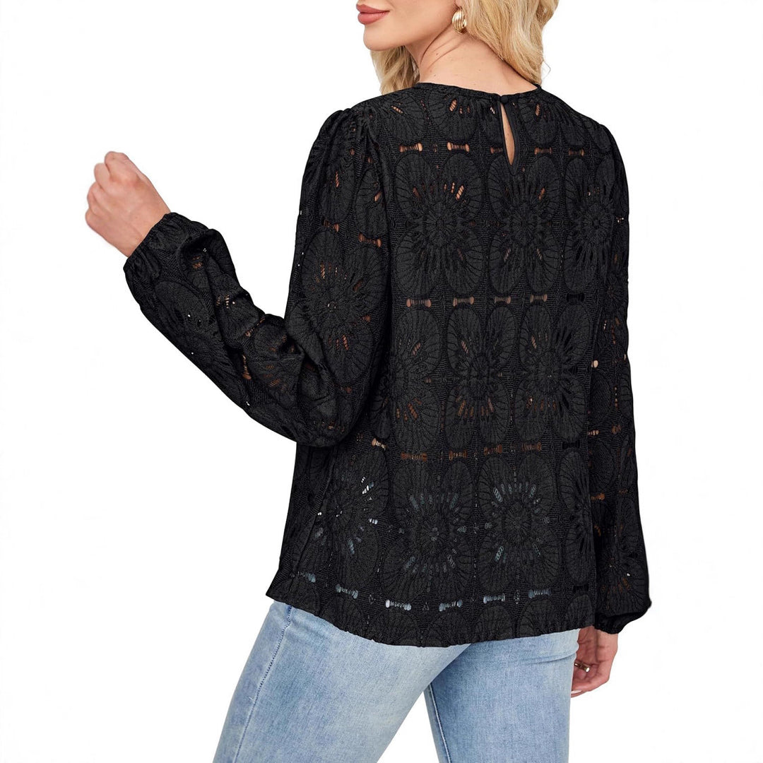 Ladies Elegant Blouse with Embossed Floral Pattern and Wide Sleeves Lune London