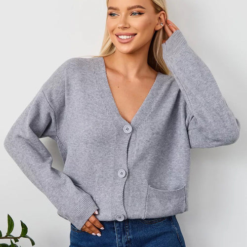 Gilet tricoté décontracté pour femmes avec col en V et poches pratiques Chic & Stil