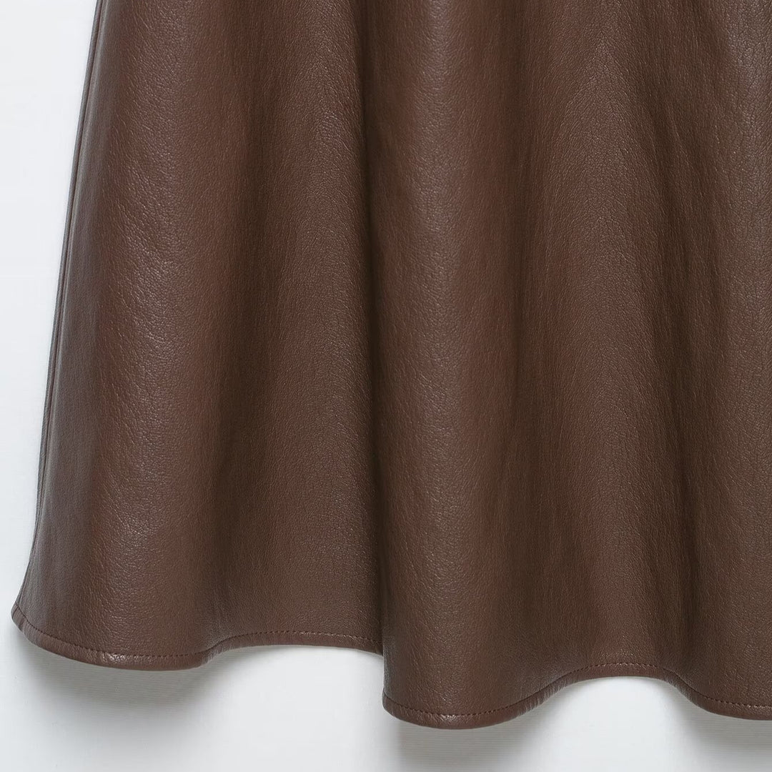 Women's High Waist A-Line Skirt made of Faux Leather with Flared Silhouette Amarae