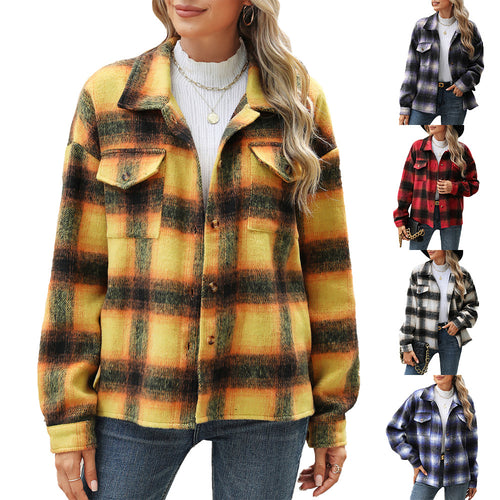 Plaid flannel overshirt for women with chest pockets and casual cut Amarae