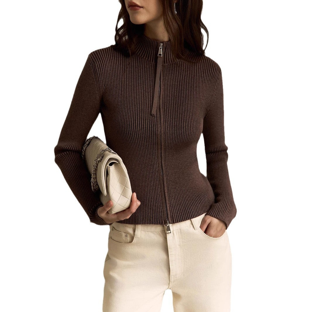 Knitted sweater for ladies with high collar and zipper Lune London