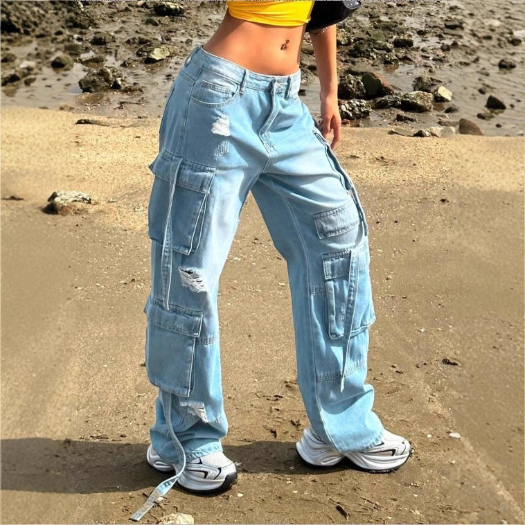 Women's cargo jeans in a wide baggy cut with multiple cargo pockets Amarae