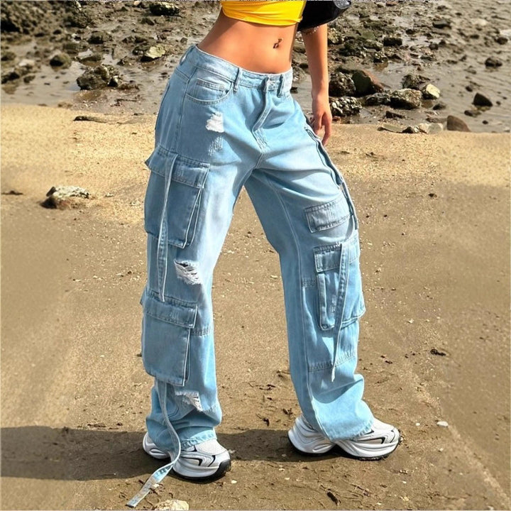 Women's cargo jeans in a wide baggy cut with multiple cargo pockets Amarae