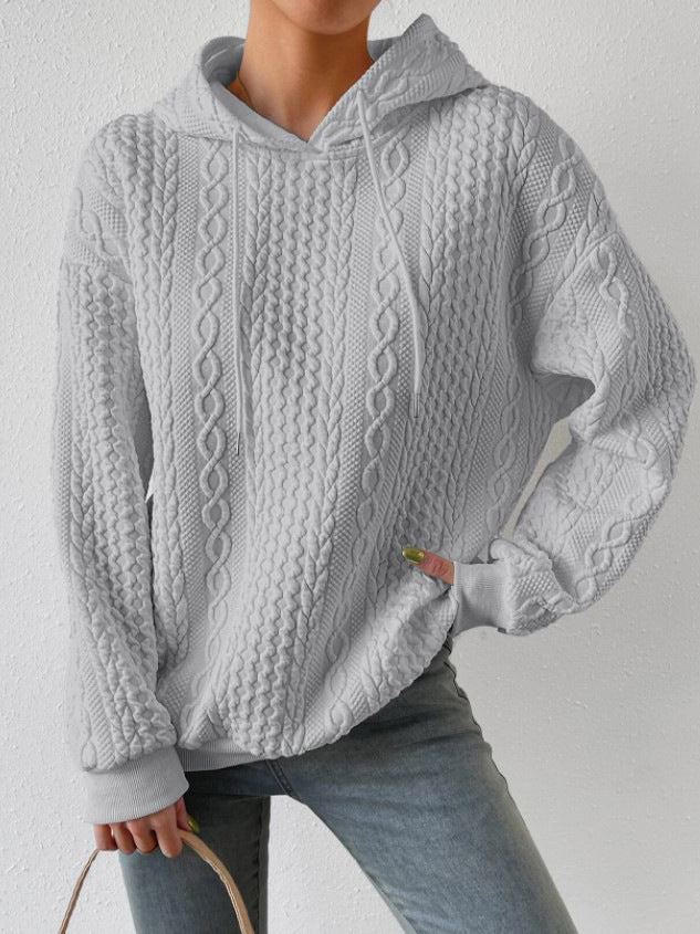 Casual knitted sweater for women with hood and textured design Amarae