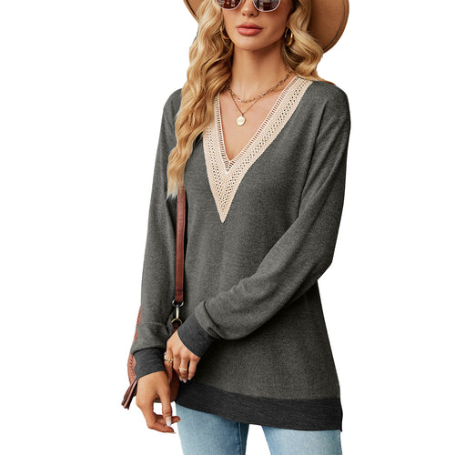Viscose sweater for women with a playful V-neckline and delicate crochet accents Amarae