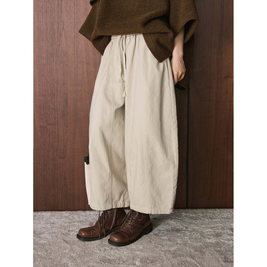 Women's Wide High-Waist Canvas Culotte with Drawstring and Decorative Seams Amarae