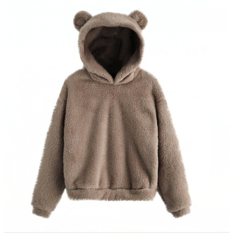 Women's Cozy Teddy Fleece Hoodie with Bear Ears and Oversized Fit Amarae