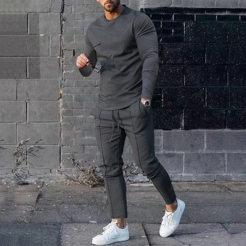 Men's long sleeve sports t-shirt with modern contrast stitching and comfortable joggers Lune London
