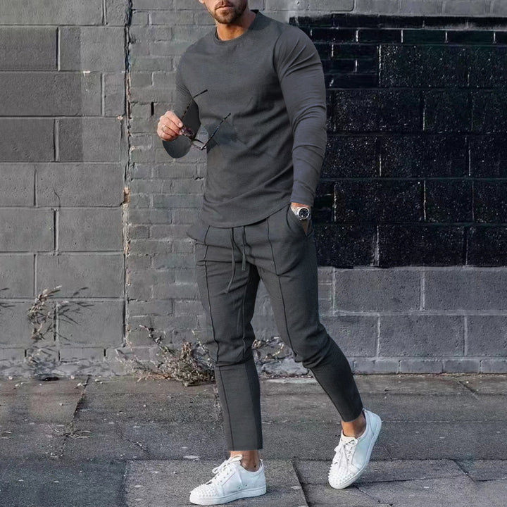 Men's long sleeve sports t-shirt with modern contrast stitching and comfortable joggers Lune London