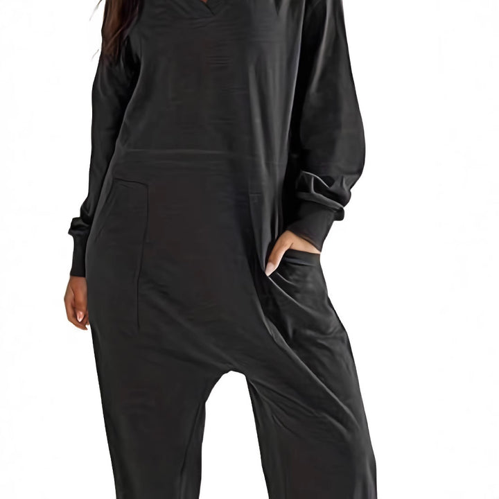 Ladies casual jumpsuit with practical pockets and elegant V neckline Lune London