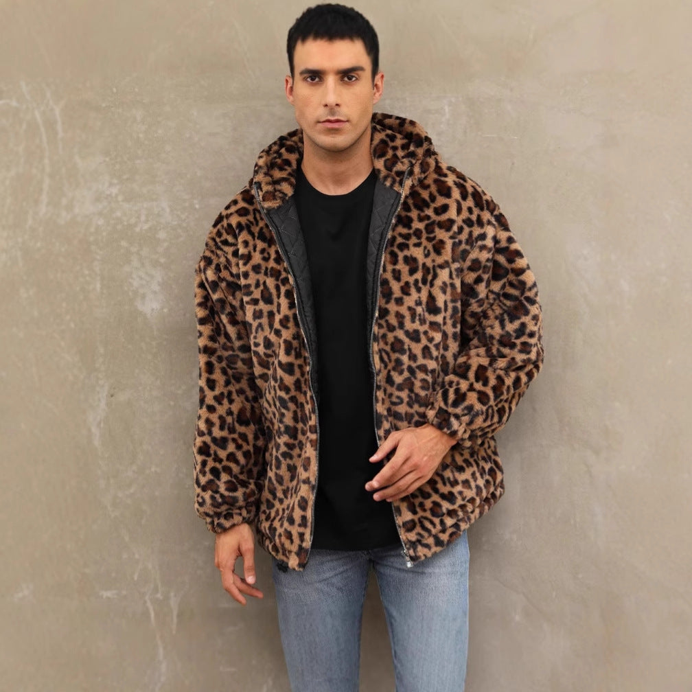 Soft faux fur leopard print jacket for men Lune London