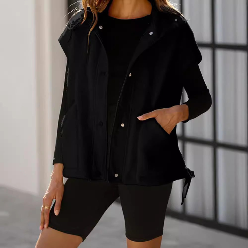 Ladies Oversized Fleece vest with side pockets and snap closure Amarae