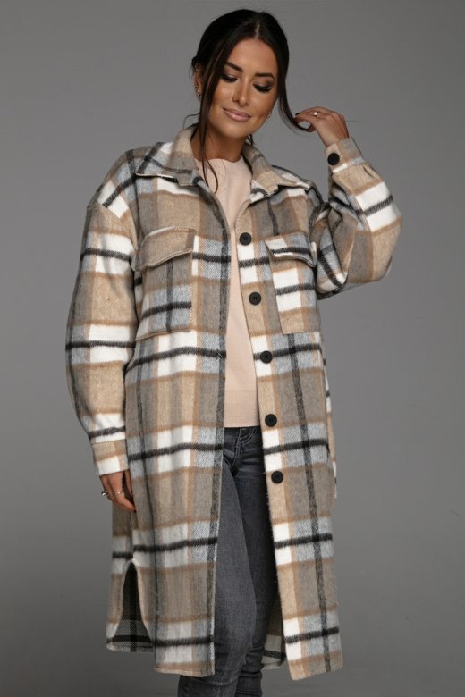 Ladies Plaid Long Coat Amarae