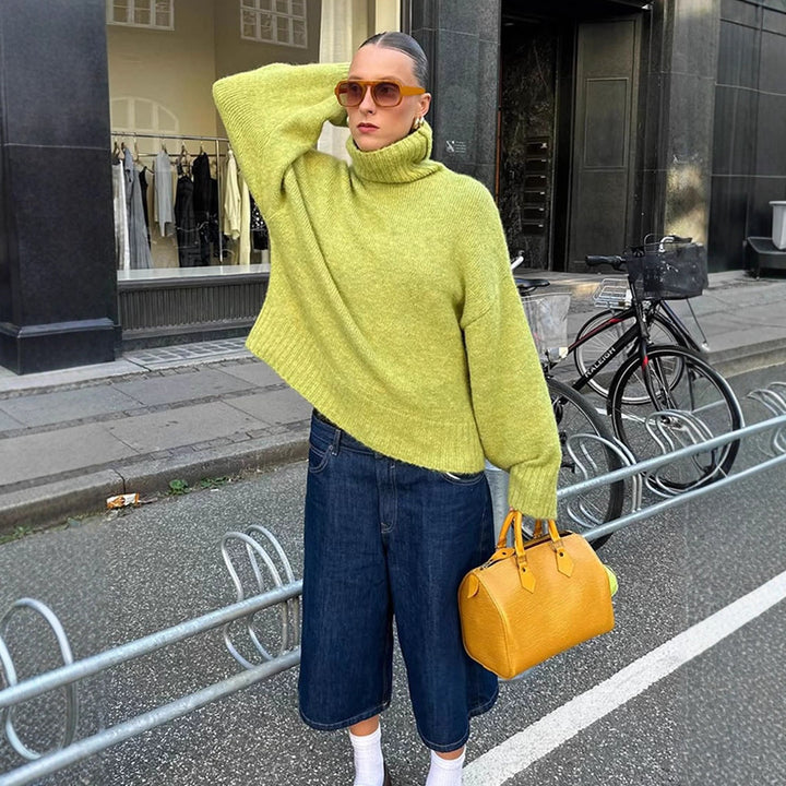 Women's Oversized Turtleneck Sweater made of Mohair Mix with Dropped Shoulder Amarae