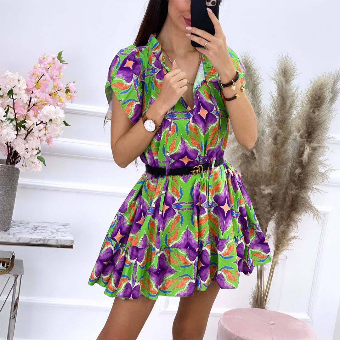 Elegant mini floral dress for women with gathered hems Lune London