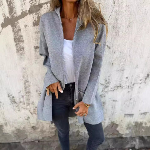 Ladies Long Modern Jacket with Side Zipper Amarae