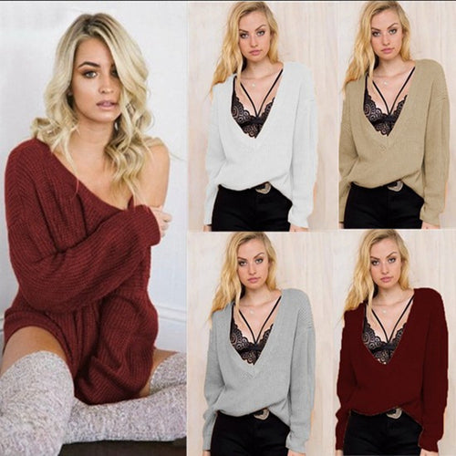 Pull en tricot épais pour femme avec un grand col en V et une coupe décontractée Chic & Stil