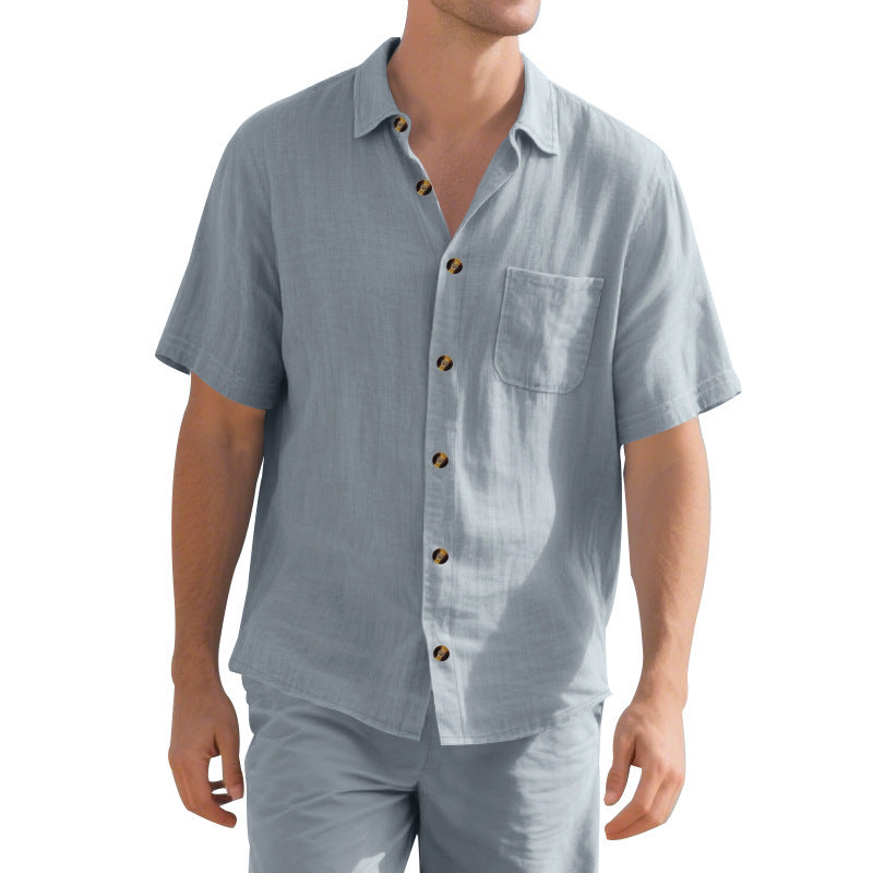 Casual short sleeve linen shirt for men with practical chest pocket Lune London
