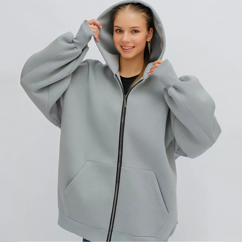 Lady Oversized Hooded Jacket with Full-Zip and Extremely Comfortable Chic Cut and Style