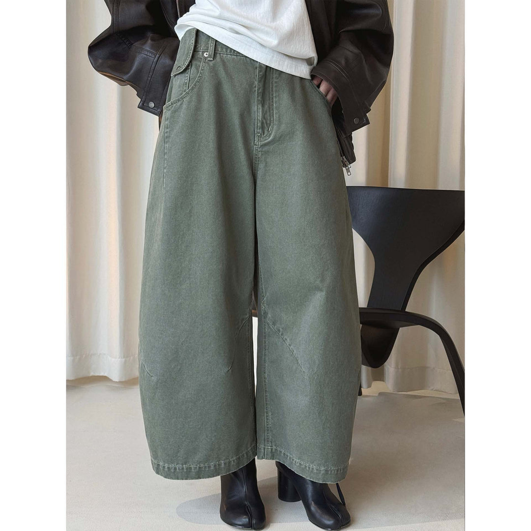Women's wide high-waisted culotte pants made of cotton twill with large patch pockets Amarae