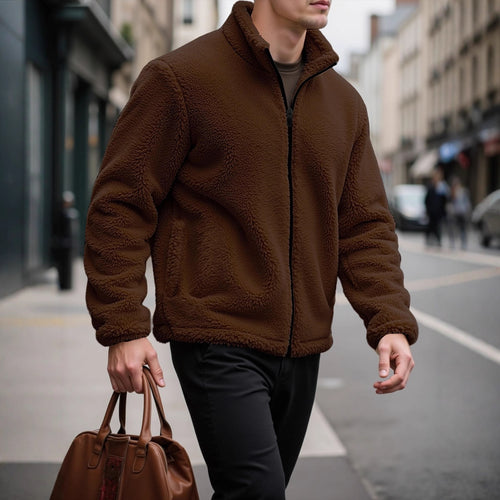 Comfortable fleece jacket for men with high collar and practical pockets Amarae