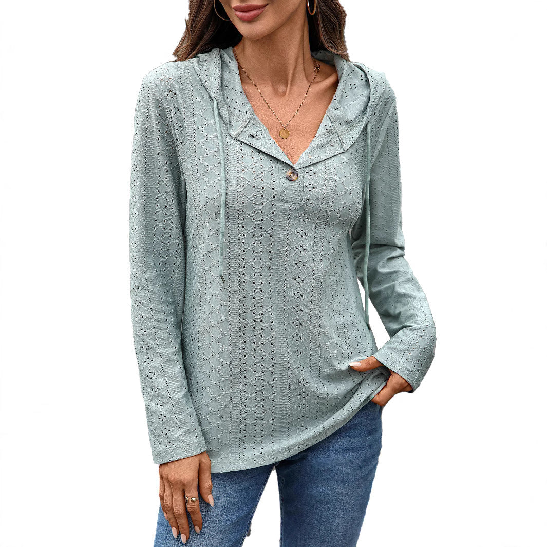 Women’s blouse with a small hole pattern and hood Lune London