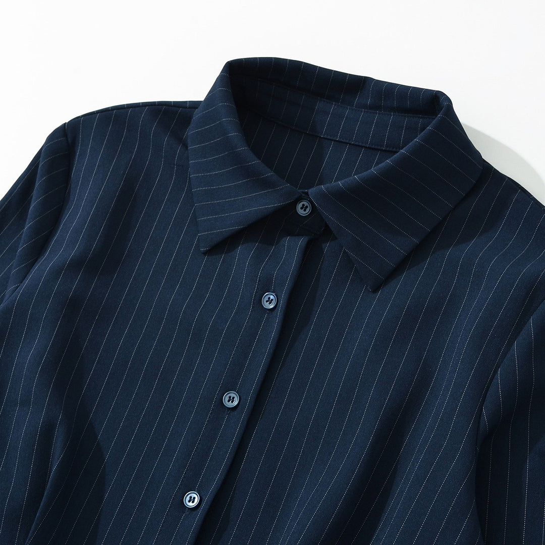 Women Tailored Midi Dress with Shirt Blouse Top and Pinstripe Design Amarae