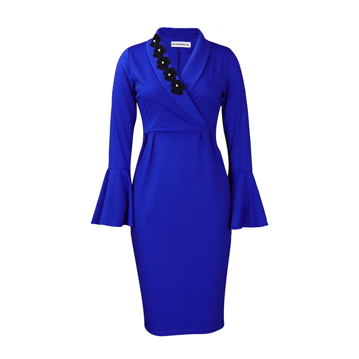 Floral accent chic and style women's wrap dress with ruffled sleeves