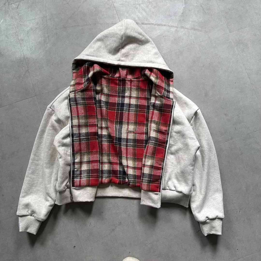 Veste à capuche décontractée pour femmes avec doublure à carreaux Chic & Stil