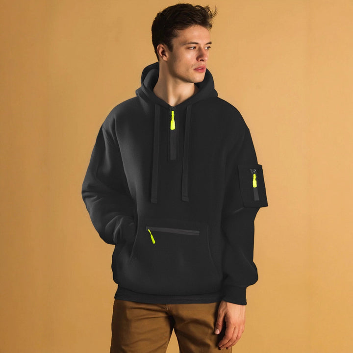 Trendy men's hoodie with innovative zipper elements Lune London