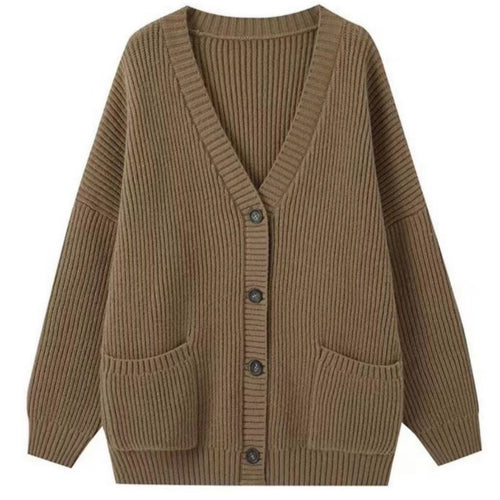 Women Chunky Knit Cardigan with Pockets and Deep V Neck Amarae