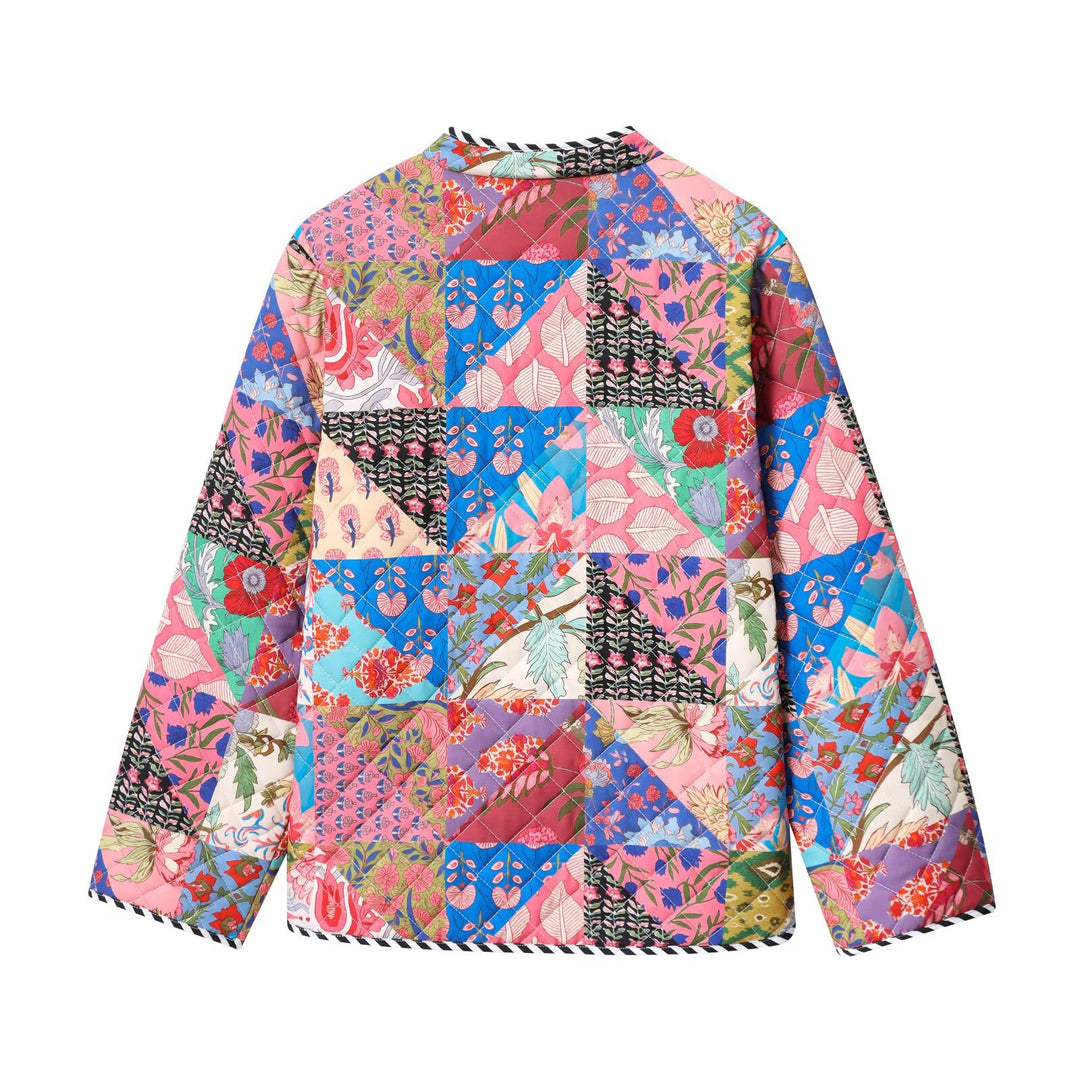 Ladies puffer jacket with colorful patchwork design Lune London