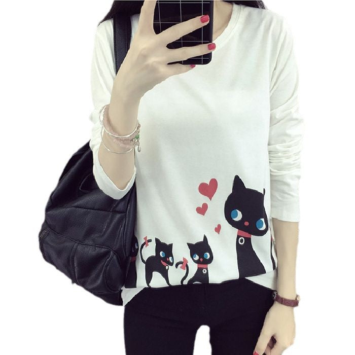 Women's Long Sleeve T-Shirt with Creative Cat Design Lune London