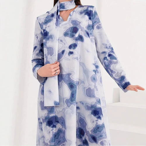 Maxi dress for women with artistic pattern and elegant high collar Amarae