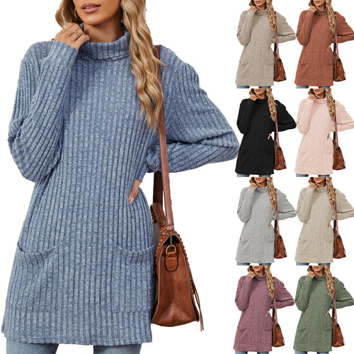 Oversized knitted sweater for women with high collar and practical pockets Amarae