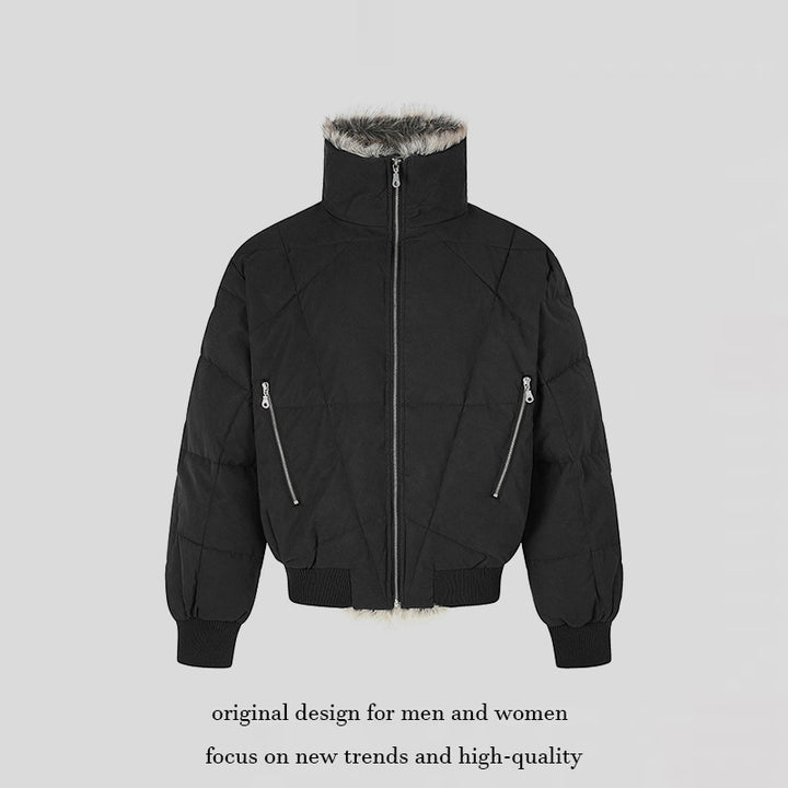 Women's quilted bomber jacket with faux fur trim, high stand-up collar and diagonal zip pockets Amarae