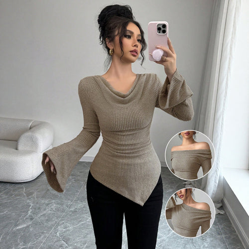 Women's wrap top with asymmetric hem and wide sleeves Amarae