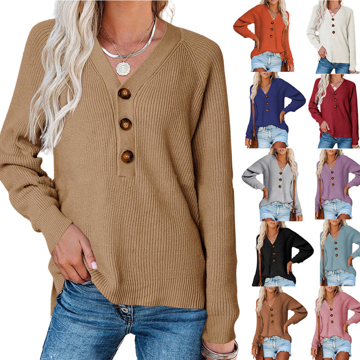 Ladies V-neck sweater with button details Lune London