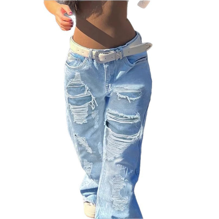 Women's High-Waisted Oversized Baggy Jeans with Strong Destroyed Look and Deep Crotch Amarae