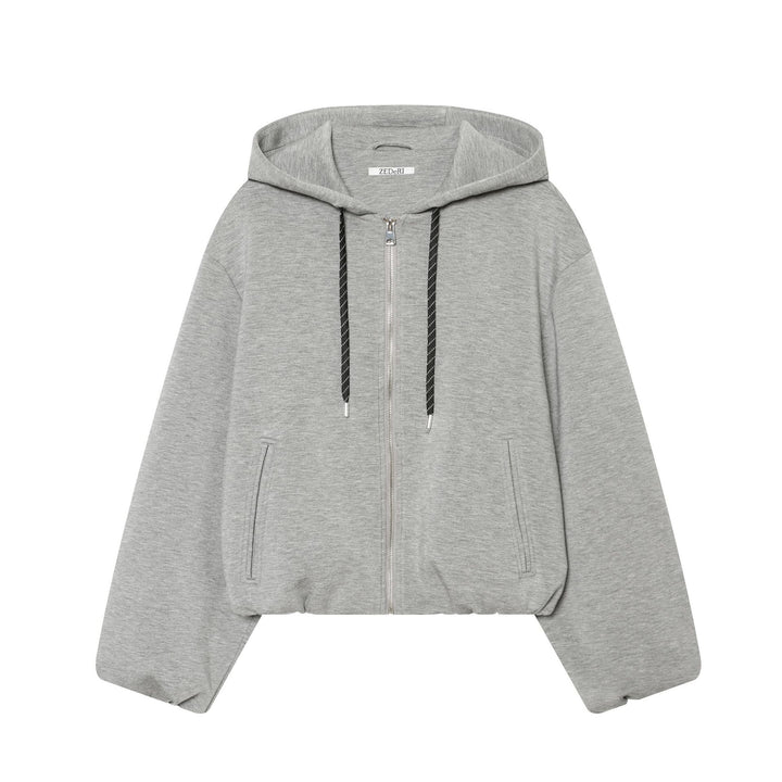 Women's Cropped Boxy Hooded Jacket with Full Zip and Contrasting Drawstring Amarae