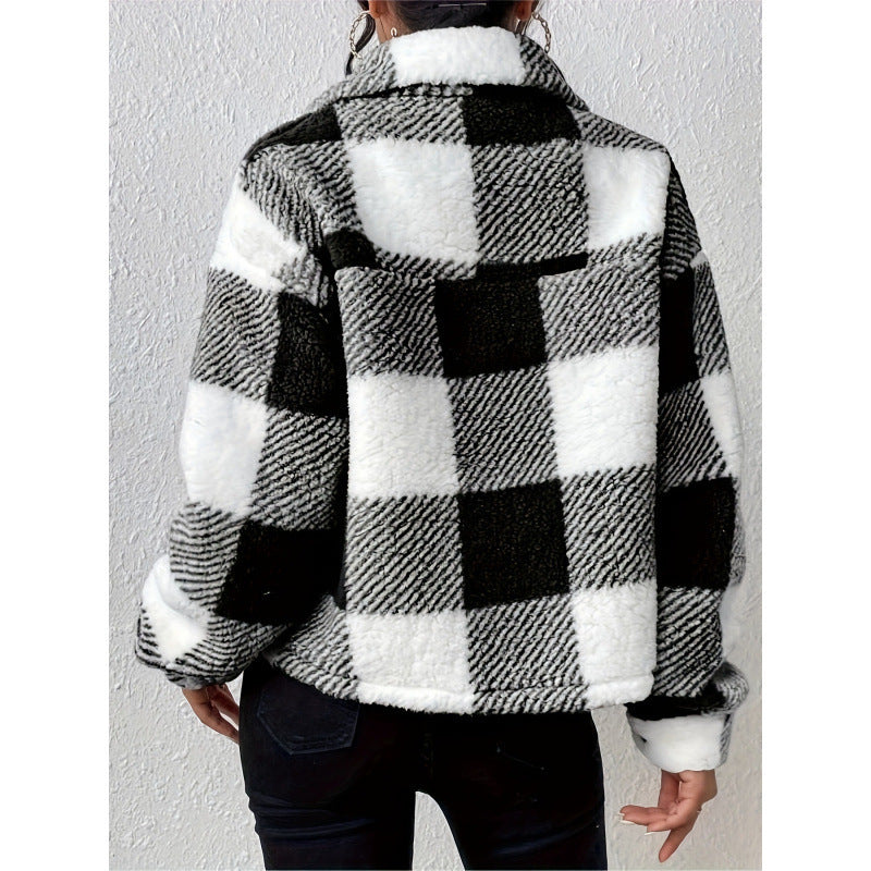 Fleece jacket for women with check pattern Lune London