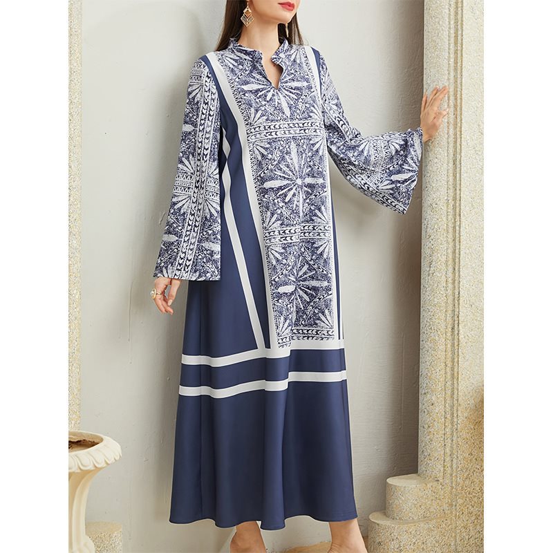 Maxi dress for women with elegant high neck and flared sleeves Lune London