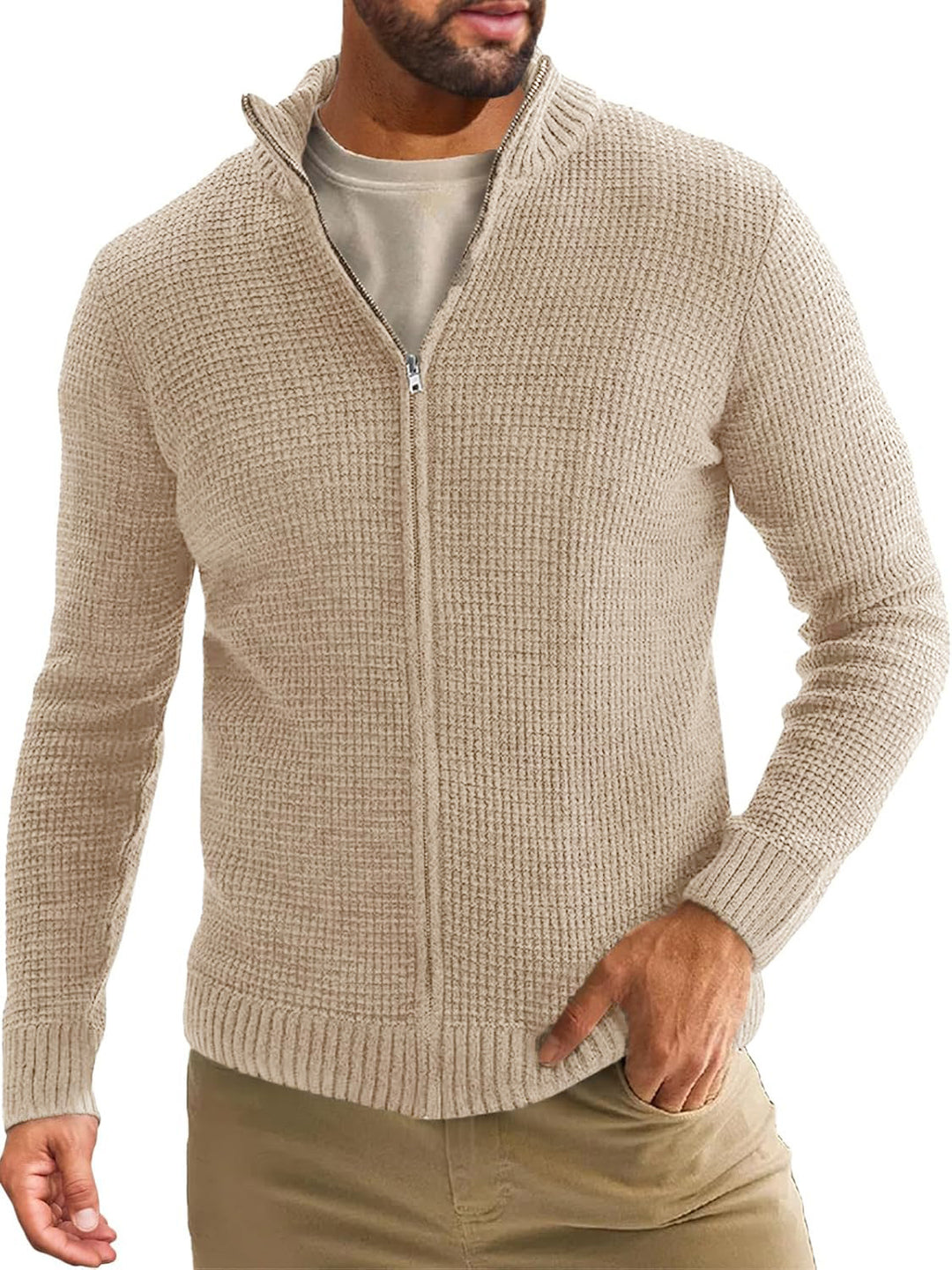 Men's knitted jacket with high collar and convenient zipper Lune London
